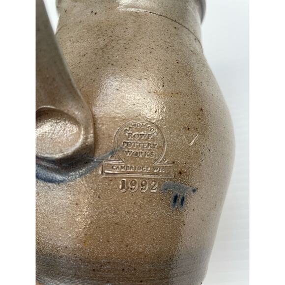 Salt Glazed Stoneware Small Pitcher Creamer Blue Cobalt Heart Country Farmhouse - Picture 5 of 11